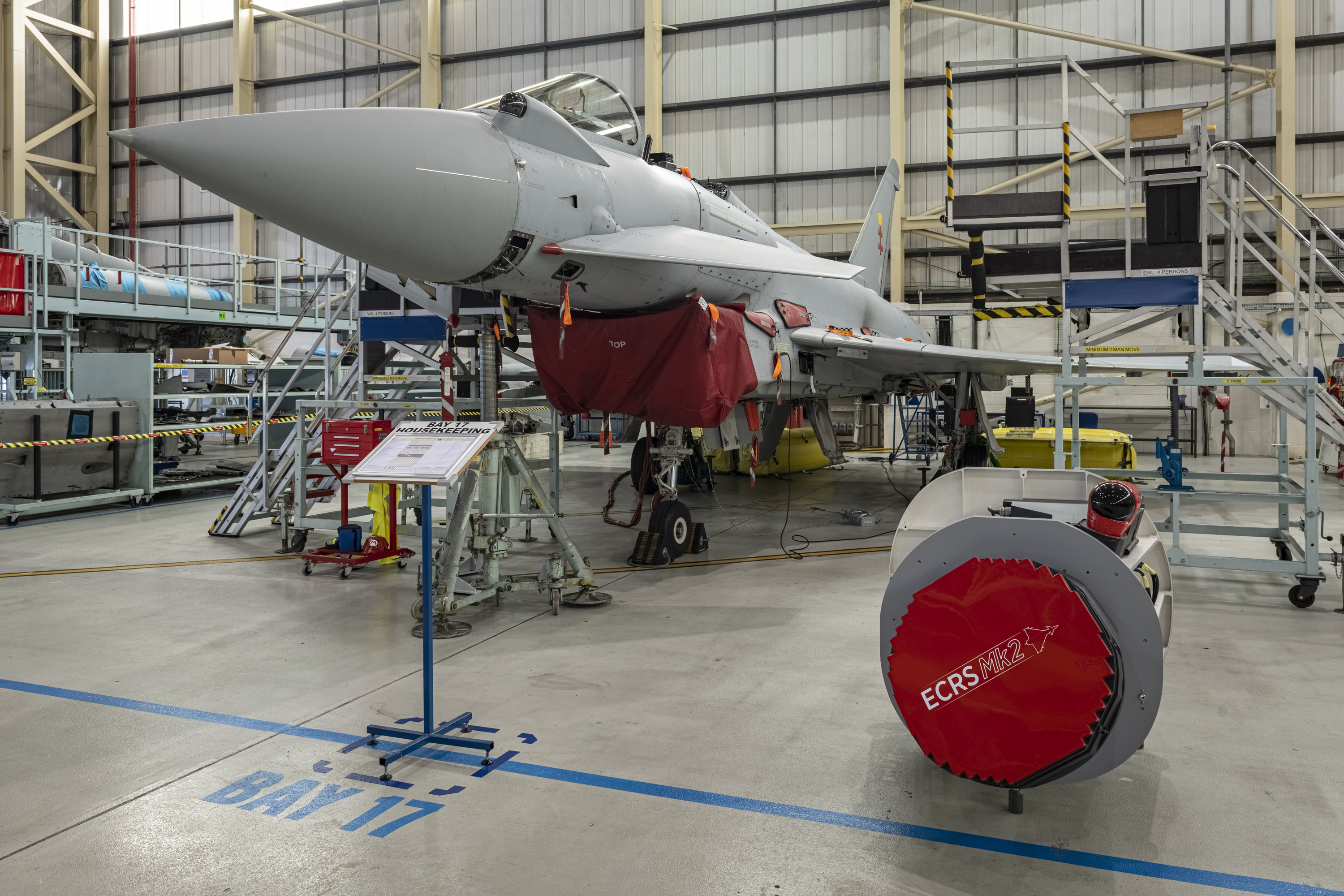 Typhoon in the hangar, ready for maintenance. Radar in the foreground